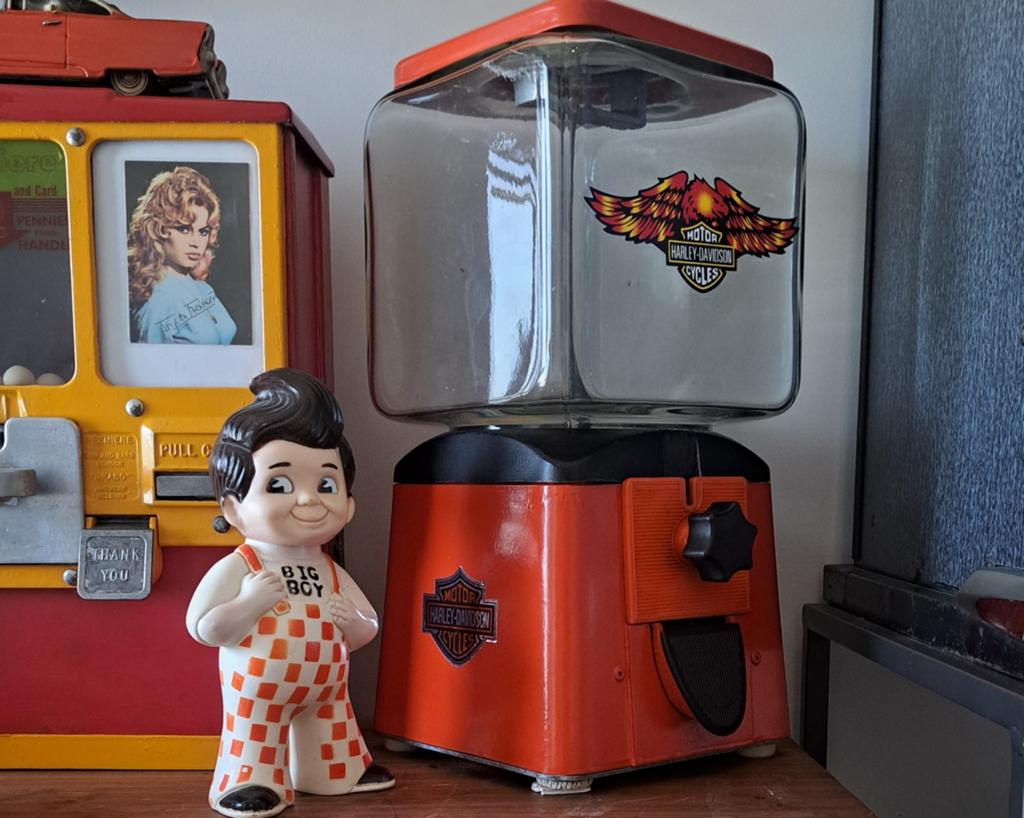 Kauwgomautomaat metaal en glas. HARLEY DAVIDSON style., Ophalen of Verzenden