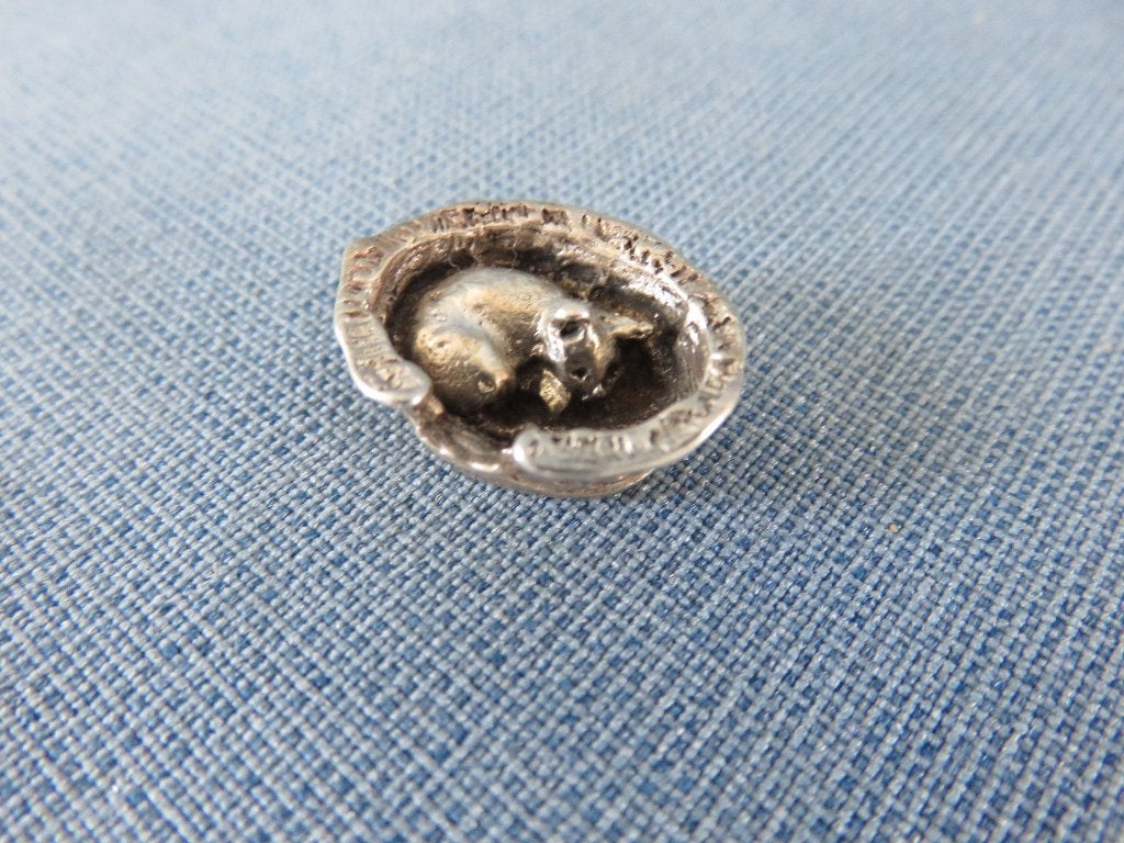 Antieke poes in mand in miniatuur in zilver, Ophalen of Verzenden, Zilver