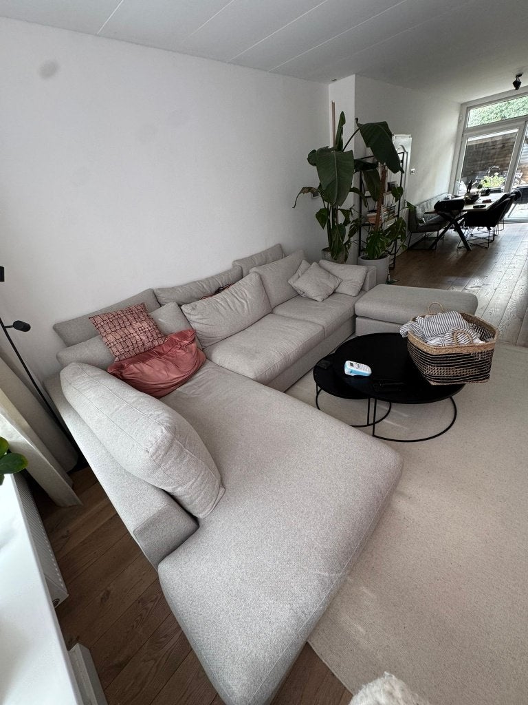 Hoekbank met lounge en hocker - Z.G.A.N. en vlekbestendig, Ophalen, Hoekbank, 300 cm of meer, Modern, neutraal, tijdloos