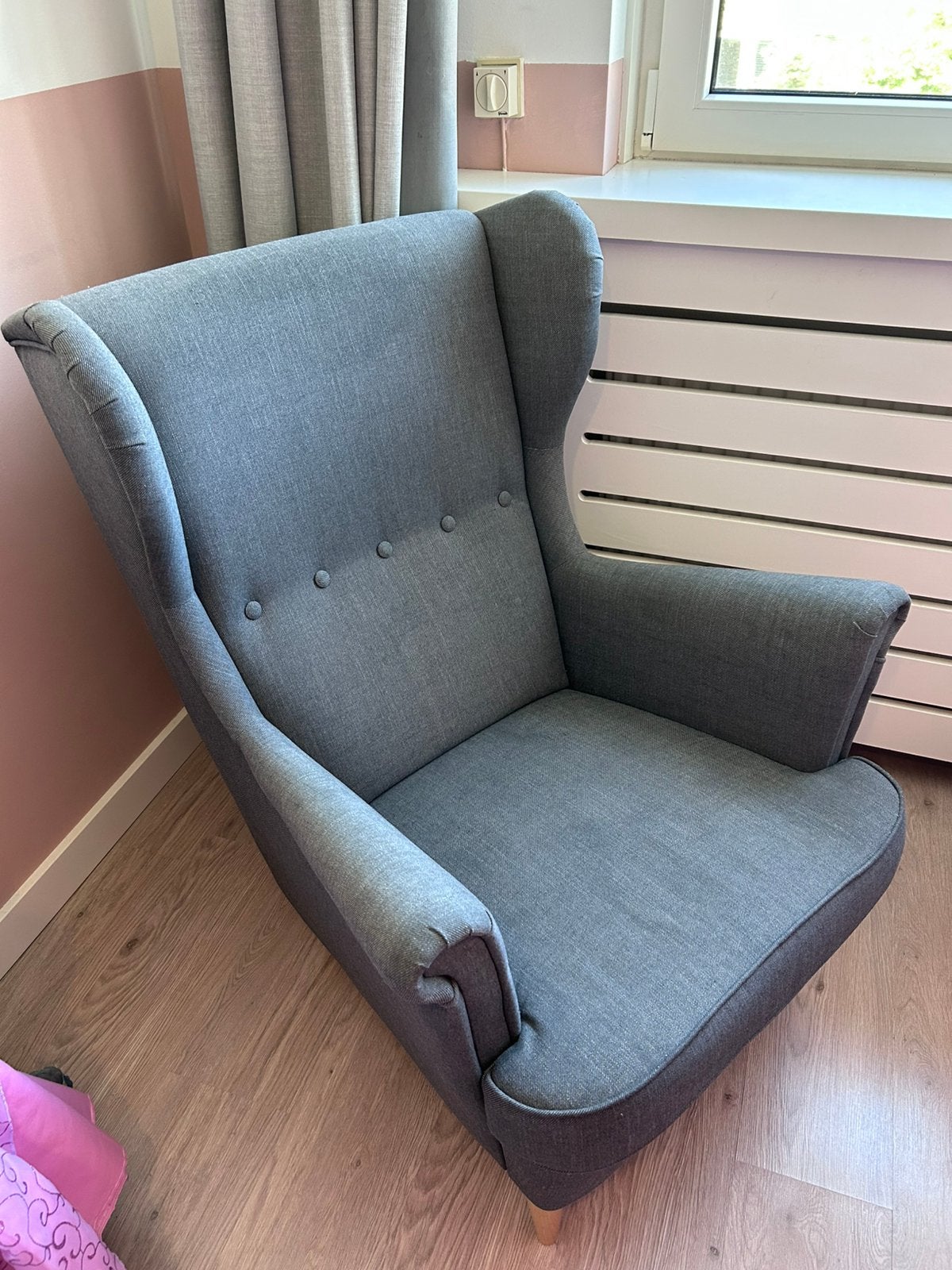 Ikea Strandmon oorfauteuil donkergrijs, Ophalen, Eenpersoons, 75 tot 100 cm, Zo goed als nieuw