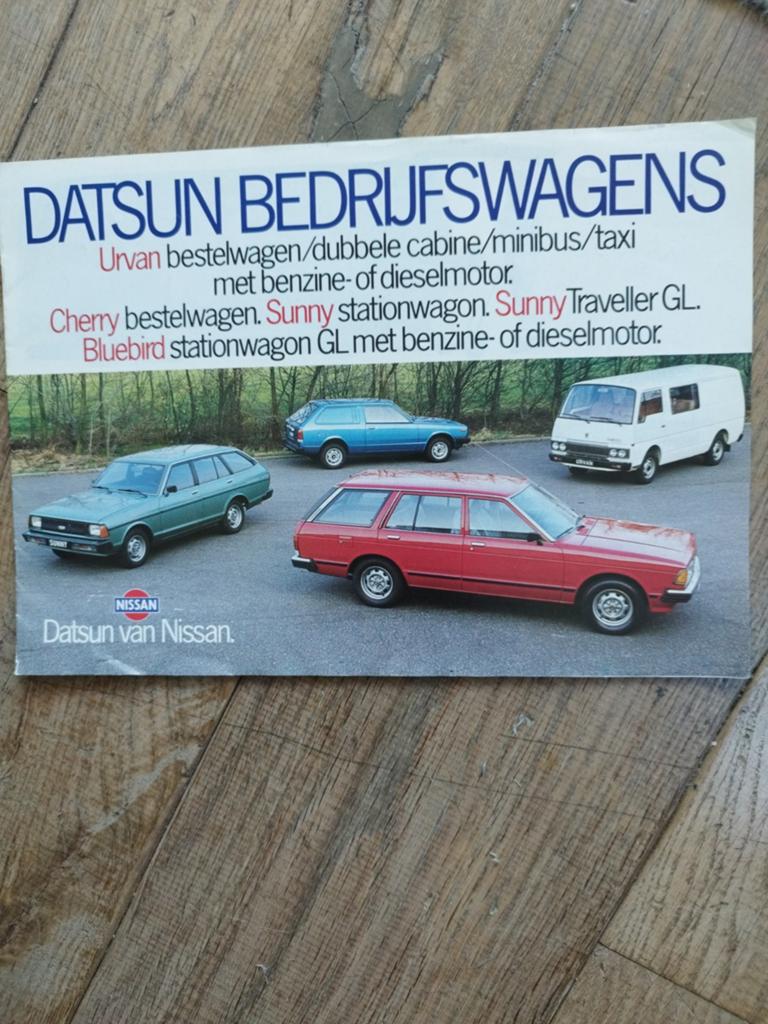 Datsun Bedrijfswagens Brochure 1980 Urvan, Cherry, Sunny,, Gelezen, Overige merken, Datsun, Ophalen of Verzenden