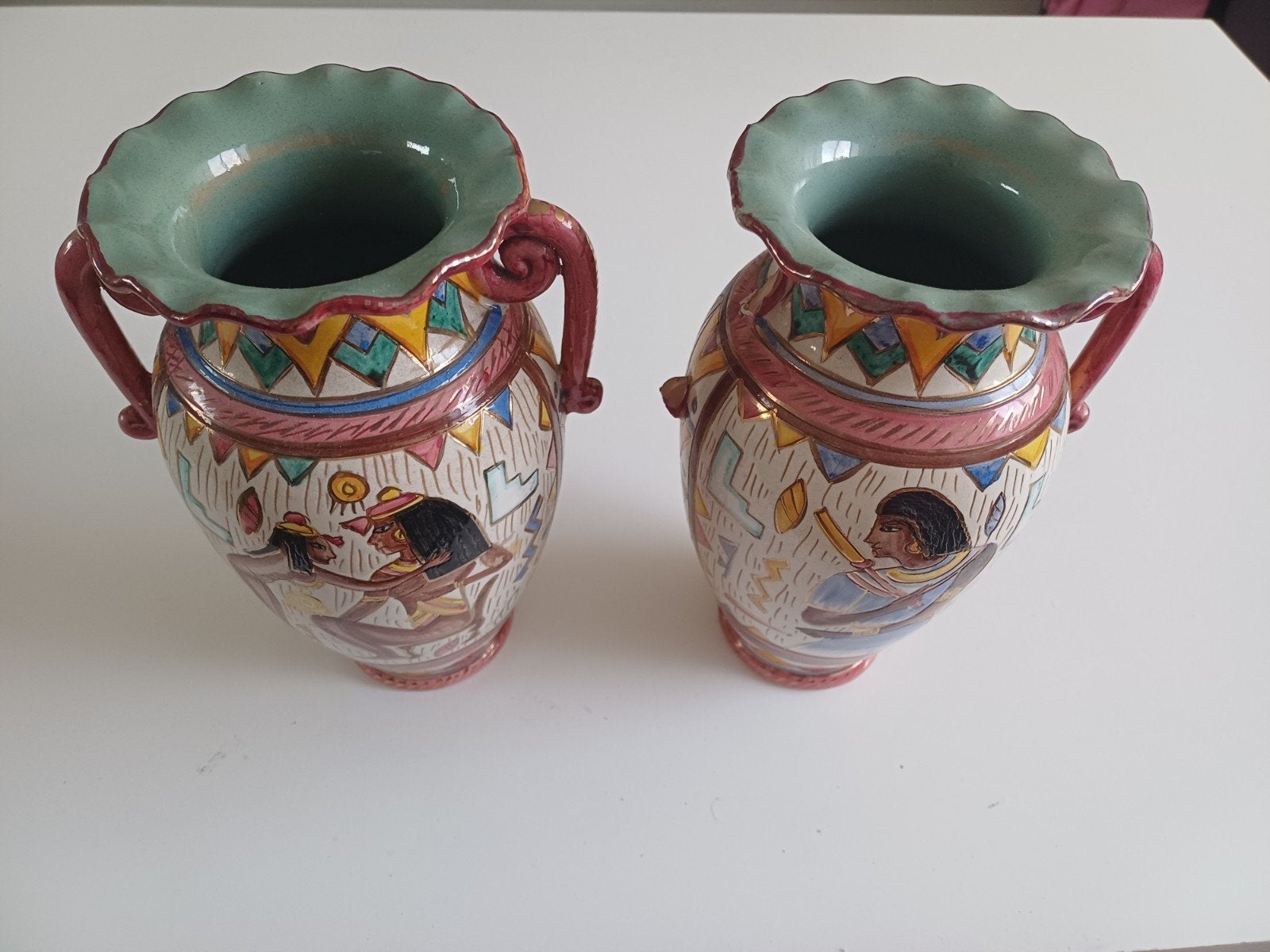 Set van 2 Oude Egyptische Vazen met Handgeschilderde Scènes, Ophalen of Verzenden