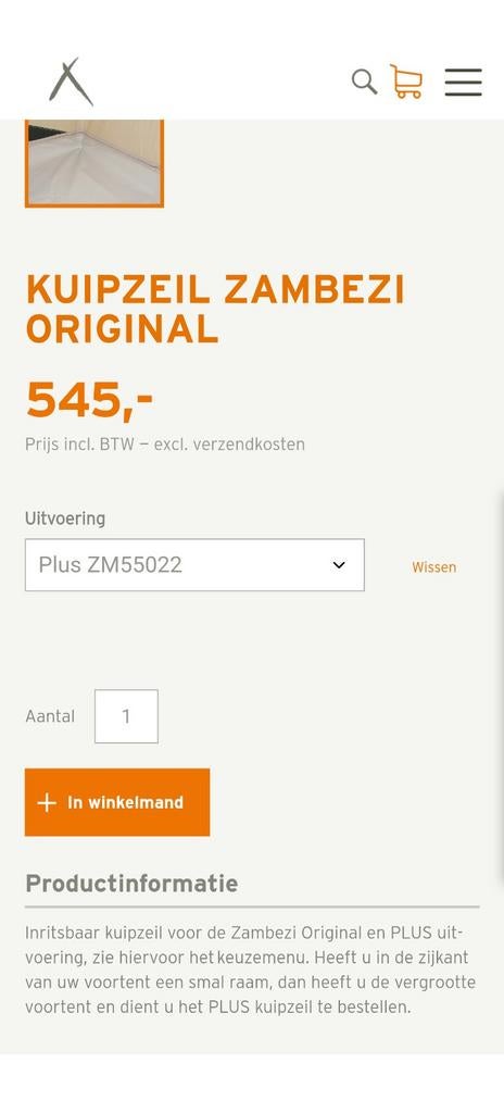 Grondzeil Zambezi originele PLUS, Ophalen of Verzenden