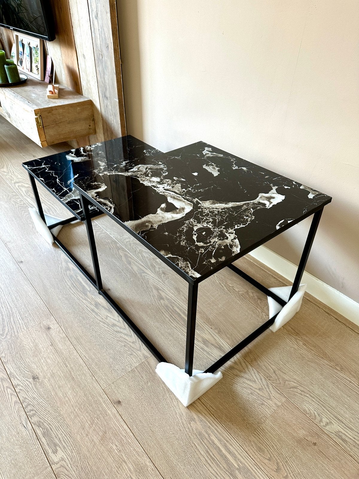 Prachtige Marmeren Salontafel Zwart Wit - NIEUW!, Ophalen, 100 tot 150 cm, Nieuw, 50 tot 100 cm
