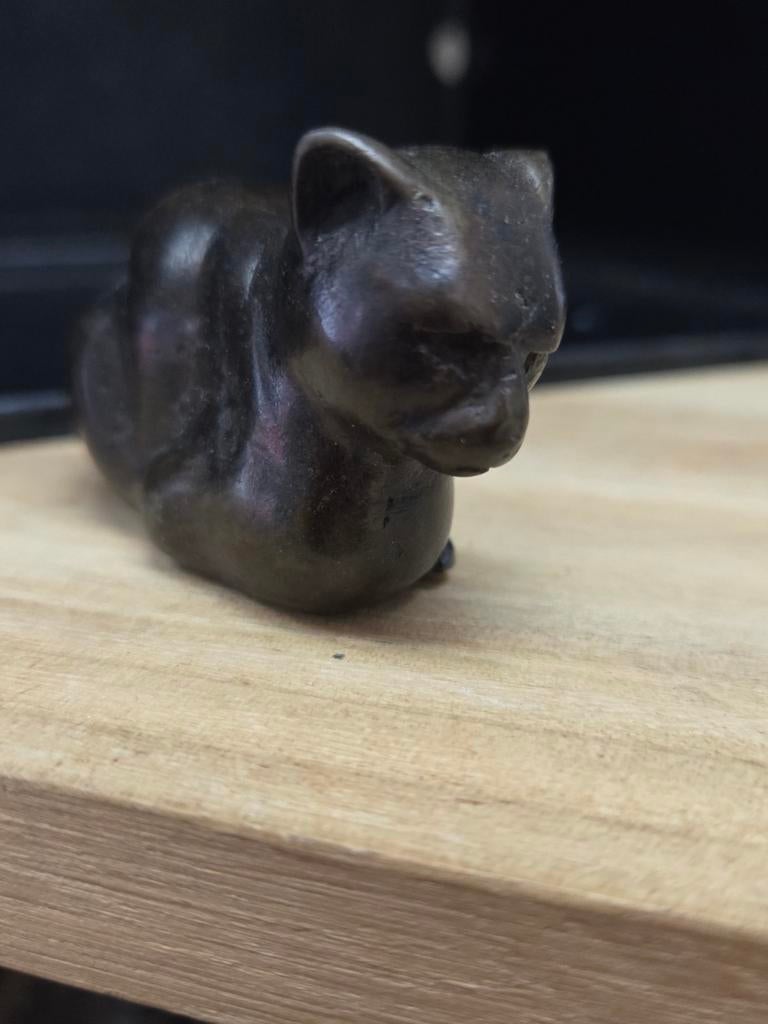 Vintage Bronzen Kat Beeldje - Decoratief en Uniek, Ophalen of Verzenden