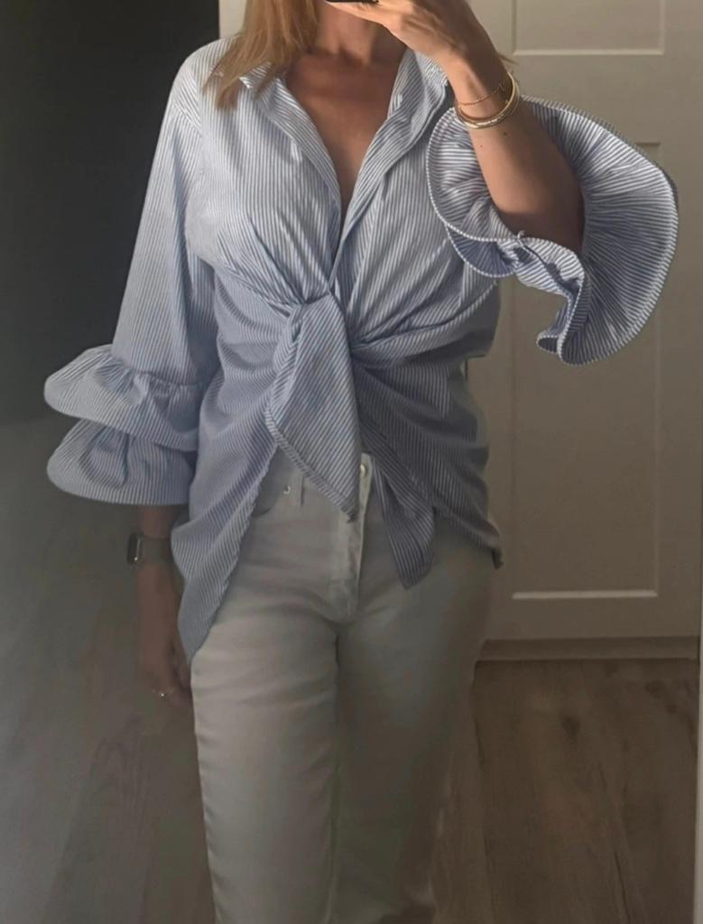 Nieuwe gestreepte blouse wit/blauw onesize (tot 46/48), Ophalen of Verzenden, Nieuw, Maat 46/48 (XL) of groter, Wit