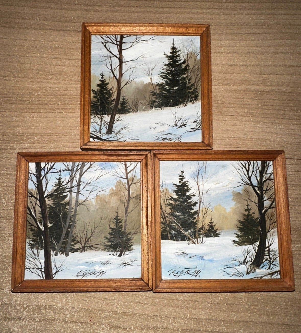 Drie schilderijtjes 10 bij 10 cm, Huis en Inrichting, Ophalen, Zo goed als nieuw, Minder dan 50 cm, Schilderij