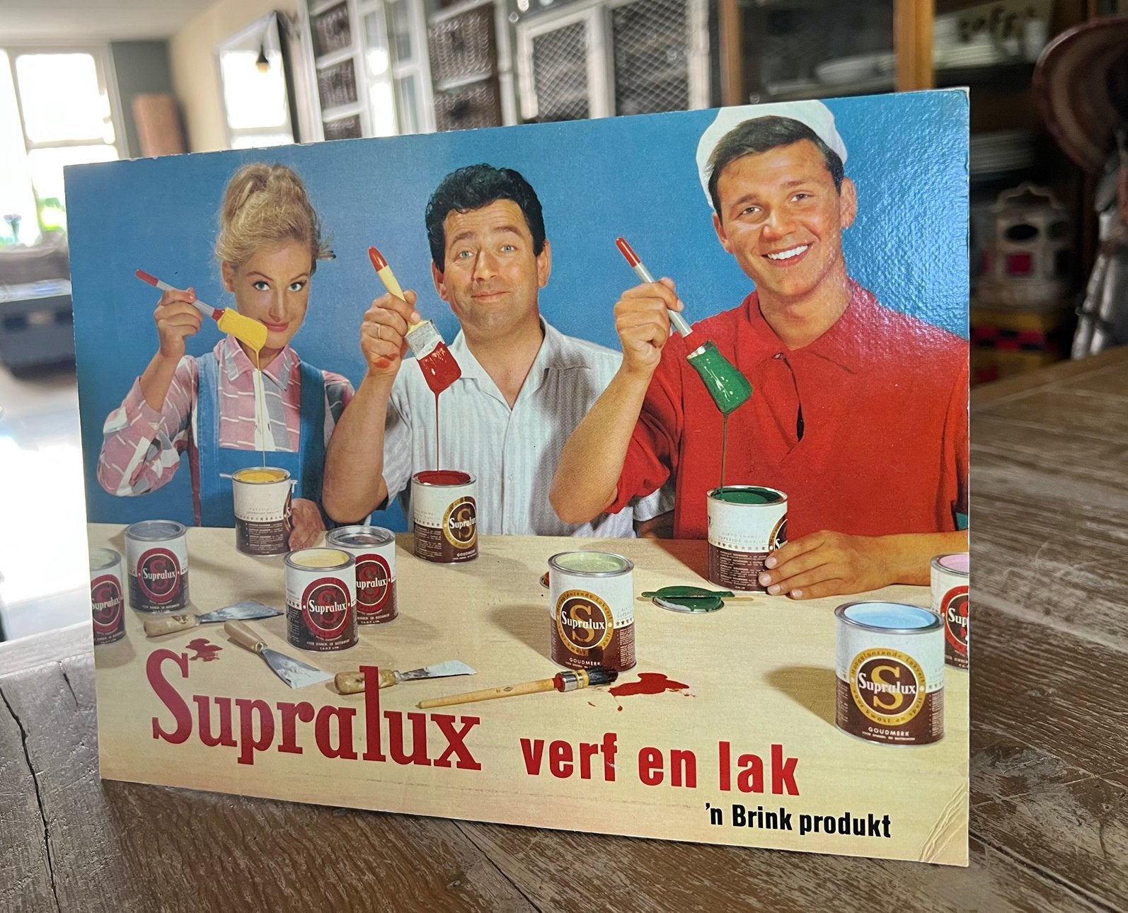 VINTAGE RECLAME SHOWCARD SUPRALUX VERF EN LAK, Verzamelen, Ophalen of Verzenden, Gebruikt, Reclamebord