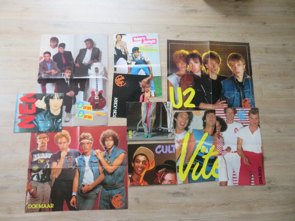 Posters van o.a. Duran Duran, U2, DoeMaar, Nena + crtoons, Ophalen of Verzenden, Gebruikt