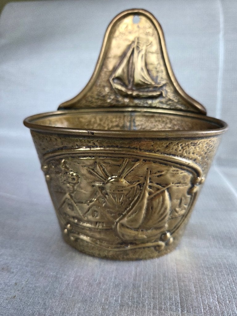 vintage koperen ophang zeepbakje  reliëf zeilschepen, Ophalen of Verzenden