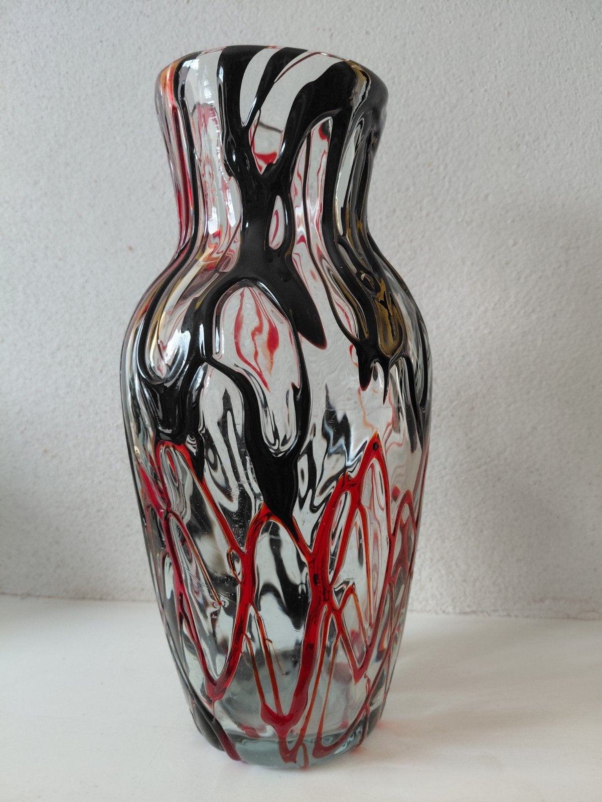 Handgeblazen Glazen Art Deco vaas spiraalpatroon Polen, Antiek en Kunst, Ophalen of Verzenden