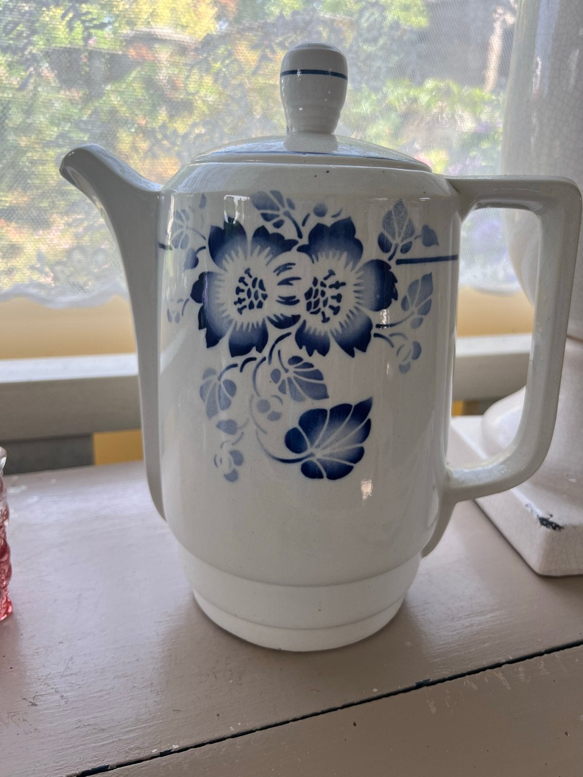 Vintage Franse theepot met blauw bloemmotief, Ophalen of Verzenden