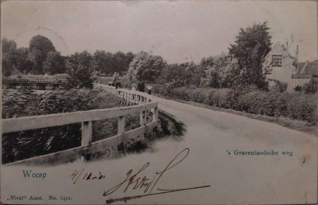 Weesp 's Gravenlandsche weg (1901), Verzamelen, Ansichtkaarten | Nederland, Verzenden, Voor 1920, Gelopen, Noord-Holland