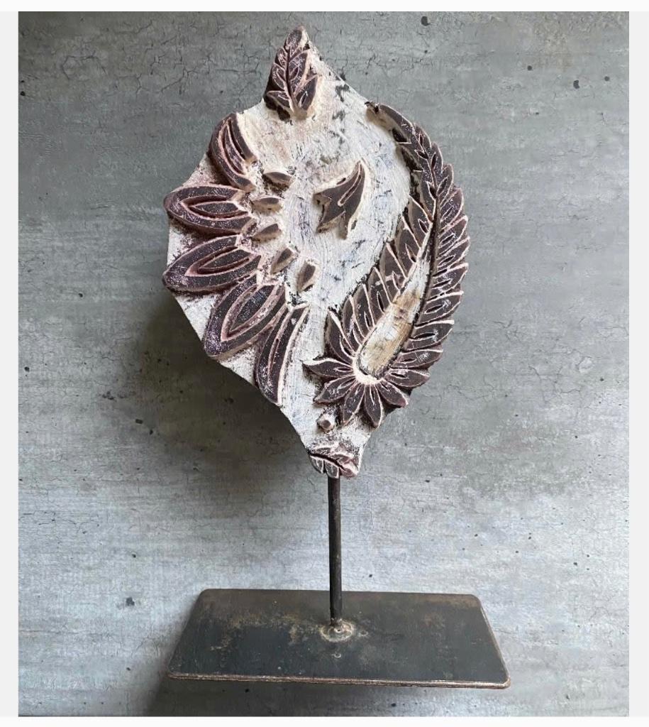 Mooie batik stempel op metalen voet, hoogte 28 cm, Antiek en Kunst, Curiosa en Brocante, Ophalen of Verzenden