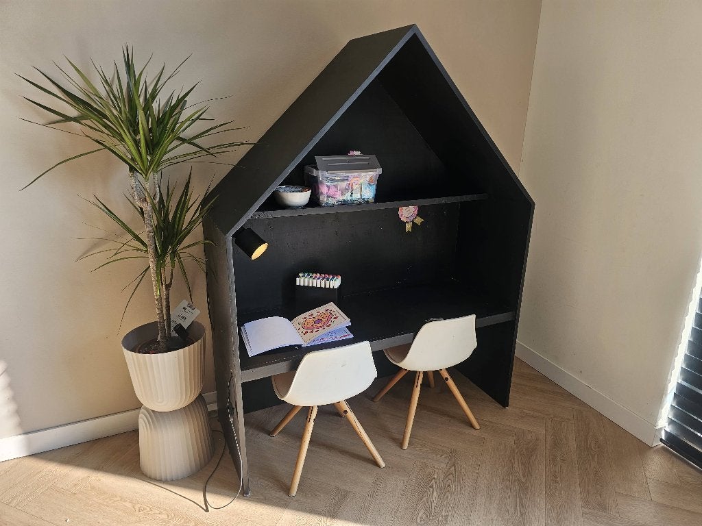 Huisjes bureau 2 personen zwart, Ophalen, Gebruikt, Zwart, Kinderbureau