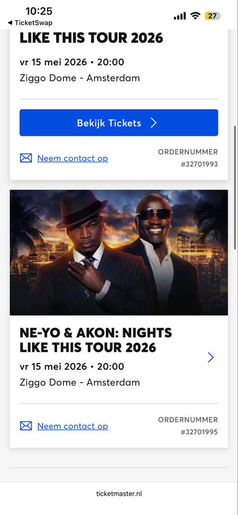 Tickets NEYO & AKON 15 mei, Twee personen, Mei