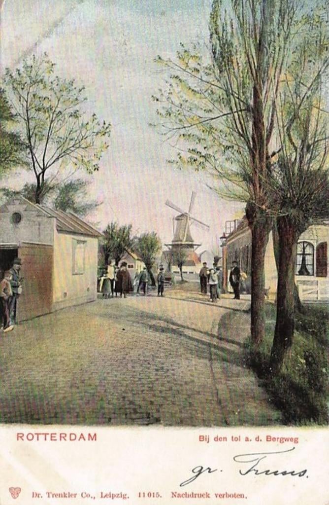 Rotterdam bij den tol a/d Bergweg met molen 1903 klein stemp, Verzenden, Voor 1920, Gelopen, Zuid-Holland