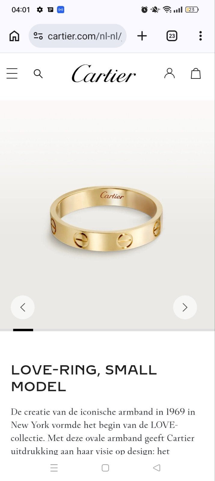 Cartier LOVE-ring, goud, Ophalen of Verzenden, Zo goed als nieuw, 17 tot 18, Dame of Heer