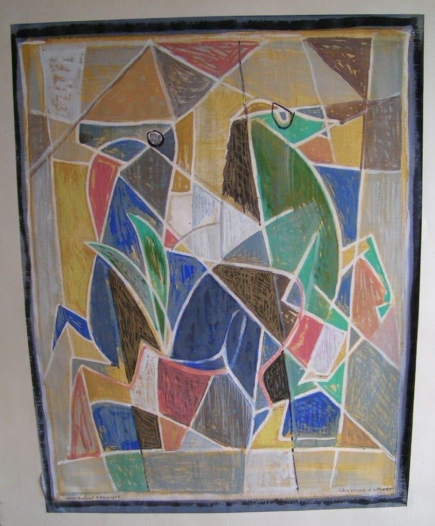 Christiaan de Moor "Haan" nieuwe haagse school 1956 (Acryl), Verzenden, Tekening, Aquarel, Handgemaakt