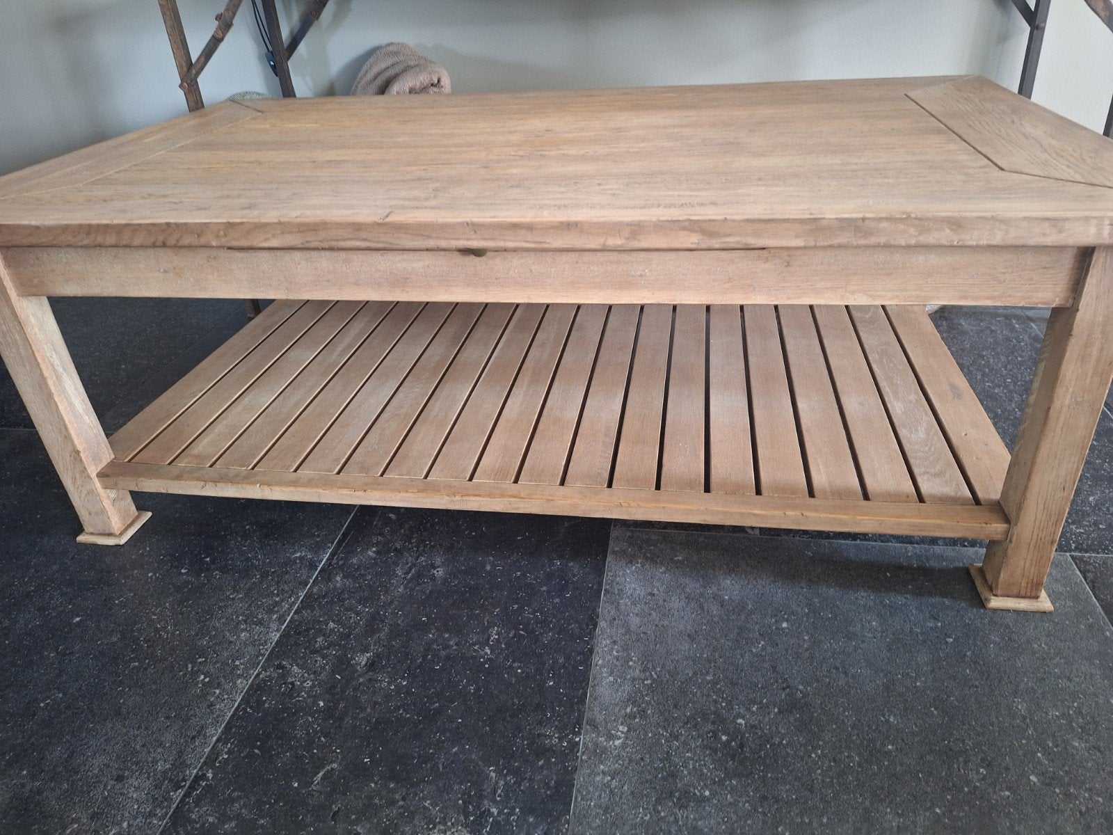 Zware Eiken Salontafel 140x80x50cm met Uitschuifplankjes, Ophalen, Gebruikt, 100 tot 150 cm, Eikenhout