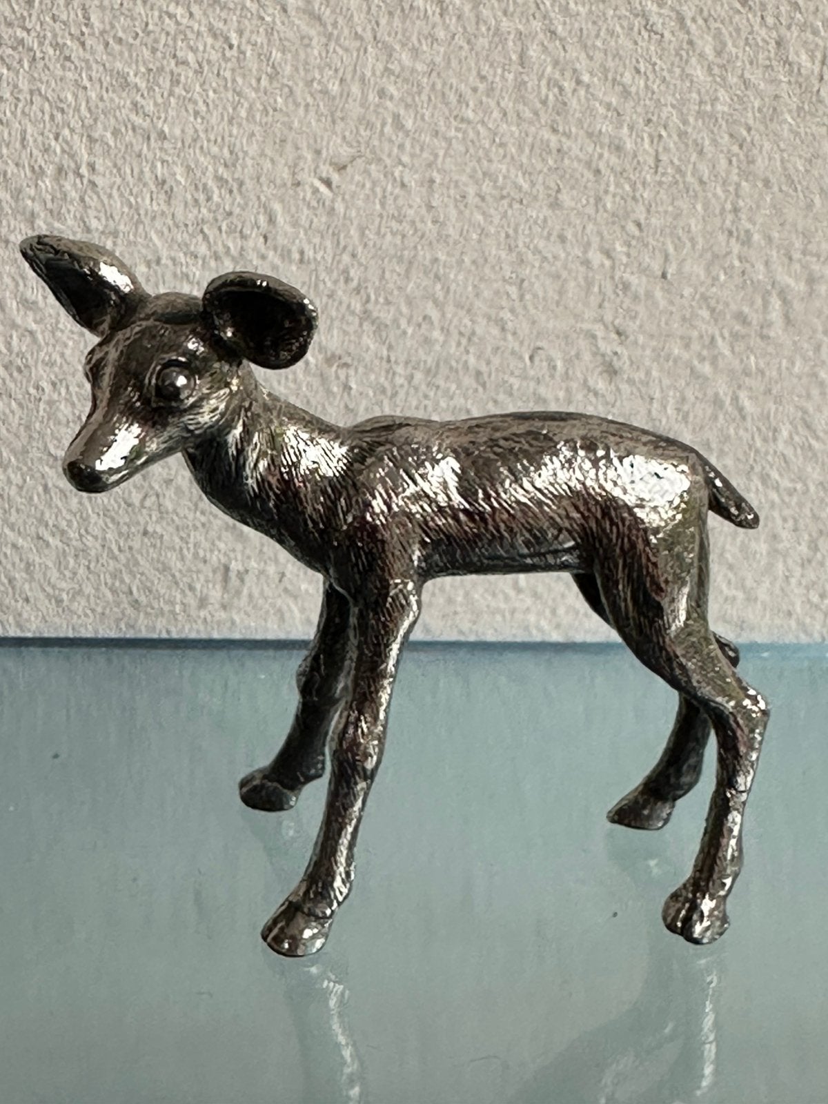 Oud verzilverd tin klein  Hert / Ree beeldje miniatuur, Ophalen of Verzenden