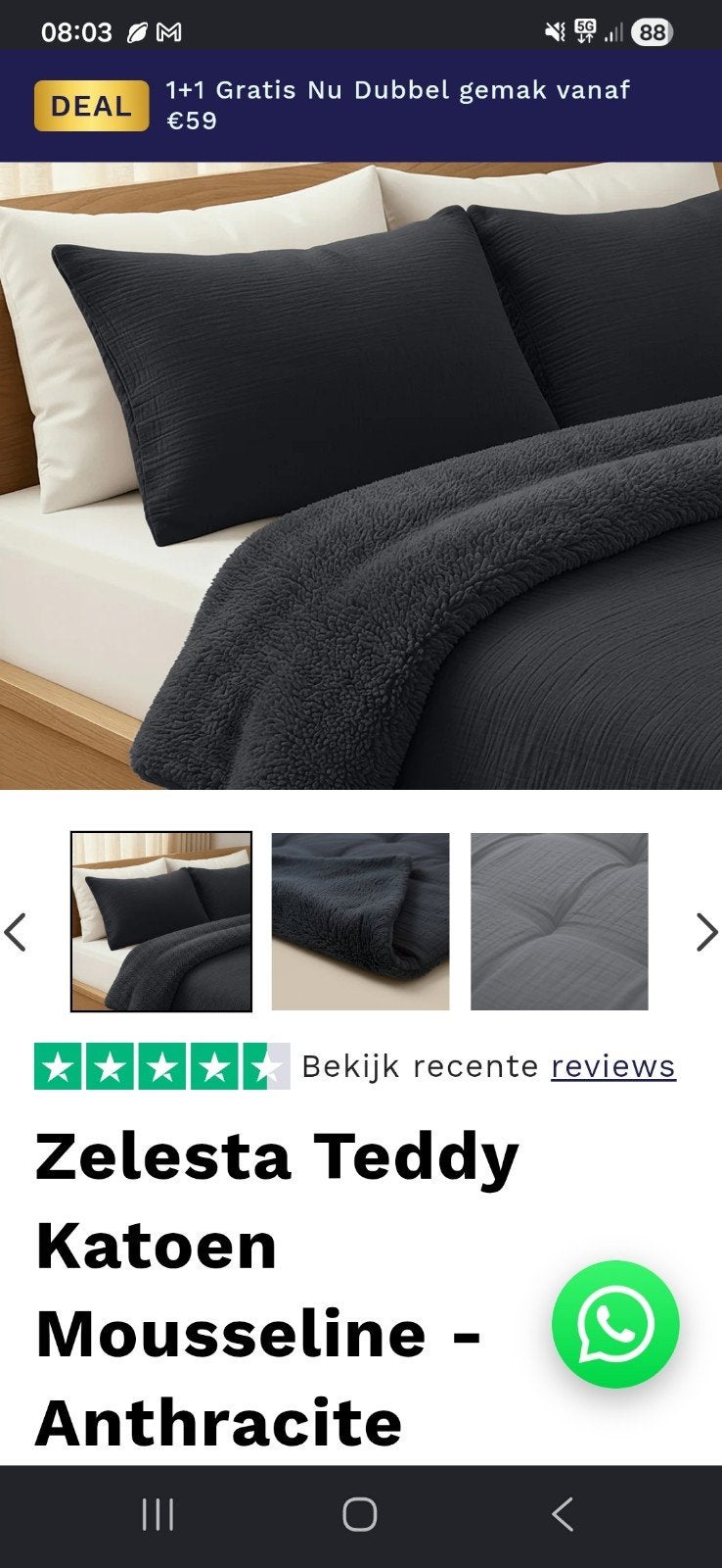 Zelesta Teddy Katoen Mousseline Dekbed Antraciet 240/200, Ophalen of Verzenden, Tweepersoons, Wit, Dekbedovertrek