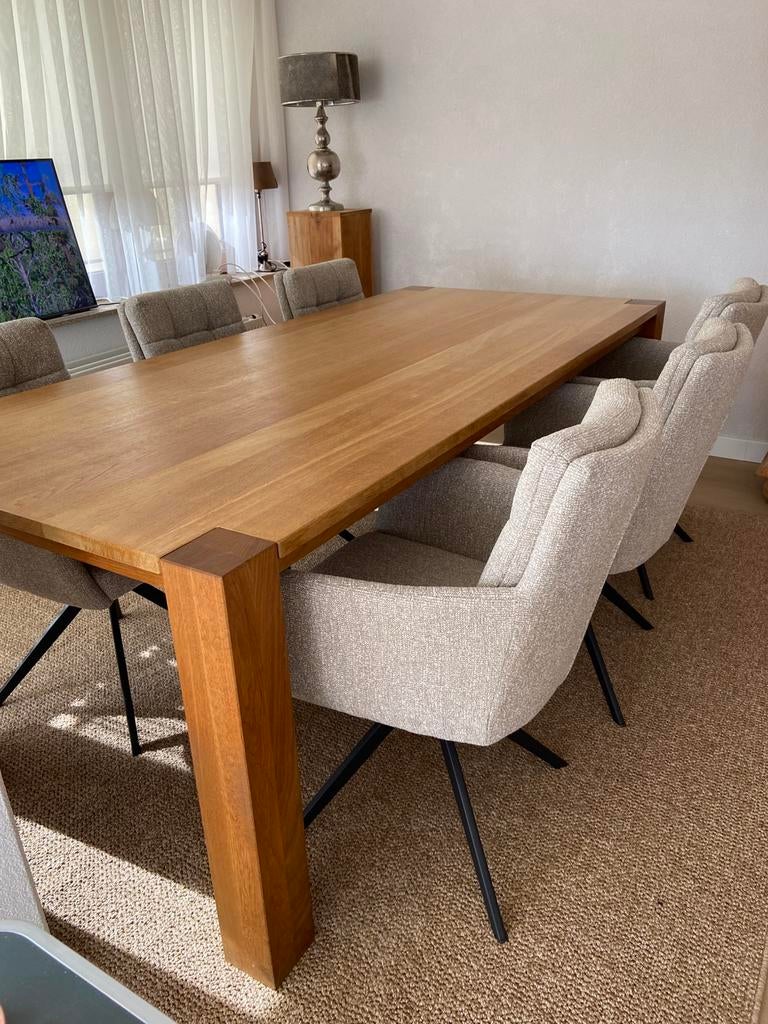 Massief eiken eettafel., Huis en Inrichting, Tafels | Eettafels, Ophalen, 100 tot 150 cm, Eikenhout, 200 cm of meer