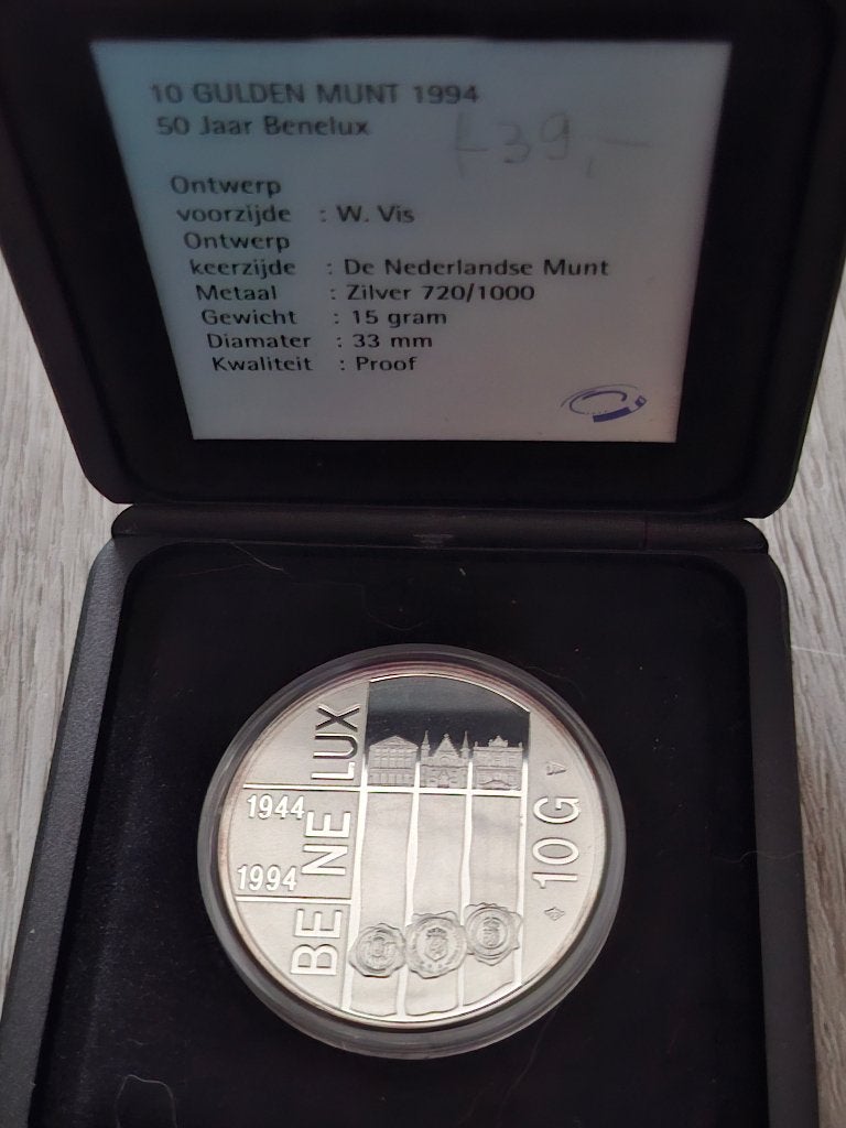 10 Gulden Munt 1994 - 50 jaar Benelux, Koningin Beatrix, Zilver, Ophalen of Verzenden, Losse munt