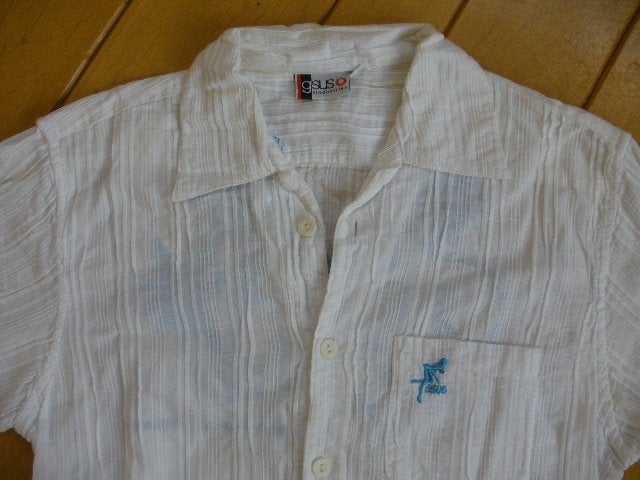 G-SUS bloes wit met aqua blauwe print maat S, Ophalen of Verzenden, Zo goed als nieuw, Wit, Halswijdte 38 (S) of kleiner