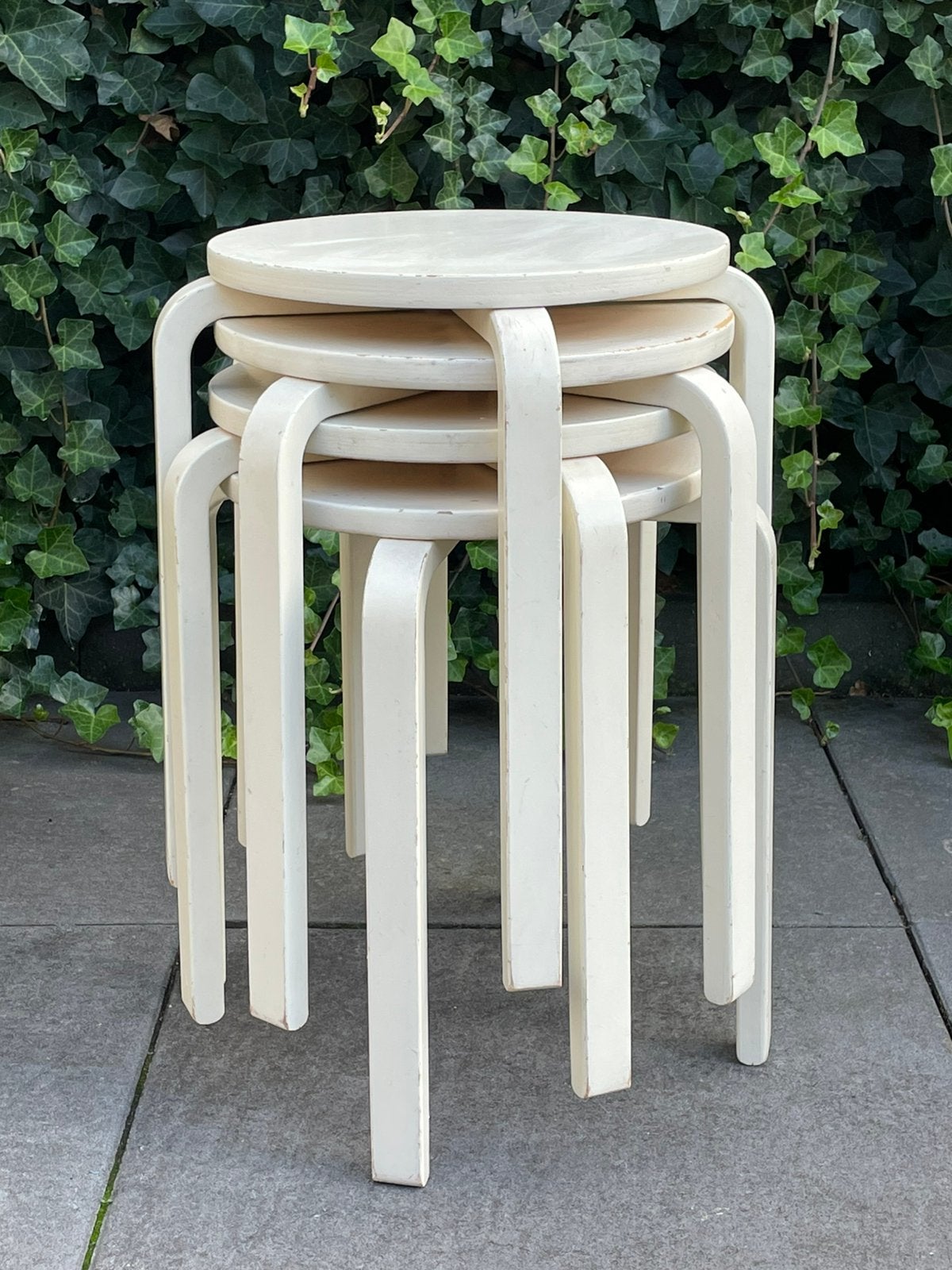 Set 4 Vintage IKEA Frosta Krukjes Wit Stapelbaar Gebruikt, Ophalen, Gebruikt, Hout