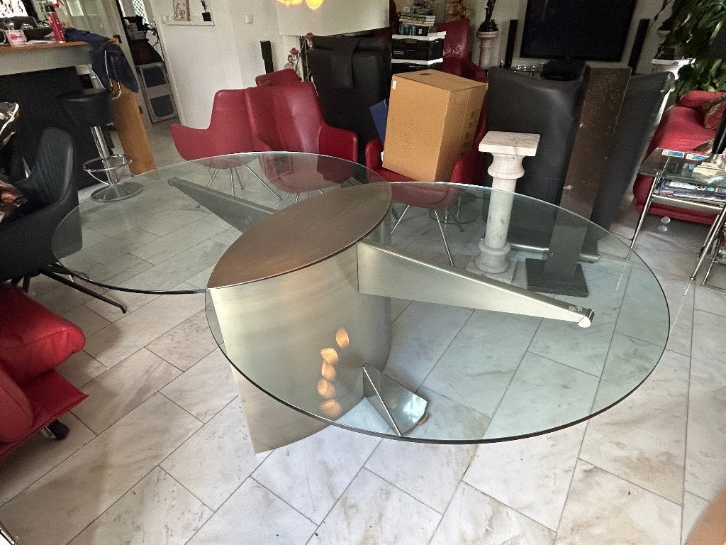 Prachtige Knoll? Eettafel van RVS en Glas, Huis en Inrichting, Tafels | Eettafels, Ophalen, Gebruikt, 100 tot 150 cm, 200 cm of meer