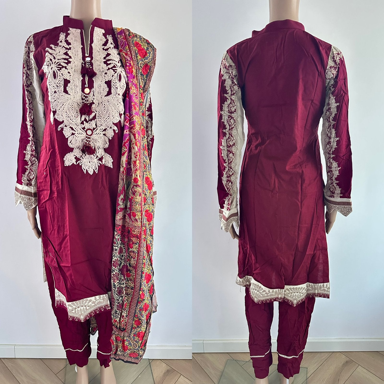 Salwar kameez anarkali churidar katoen saree jurk bordeaux S, Ophalen of Verzenden, Zo goed als nieuw, Maat 36 (S), Rood