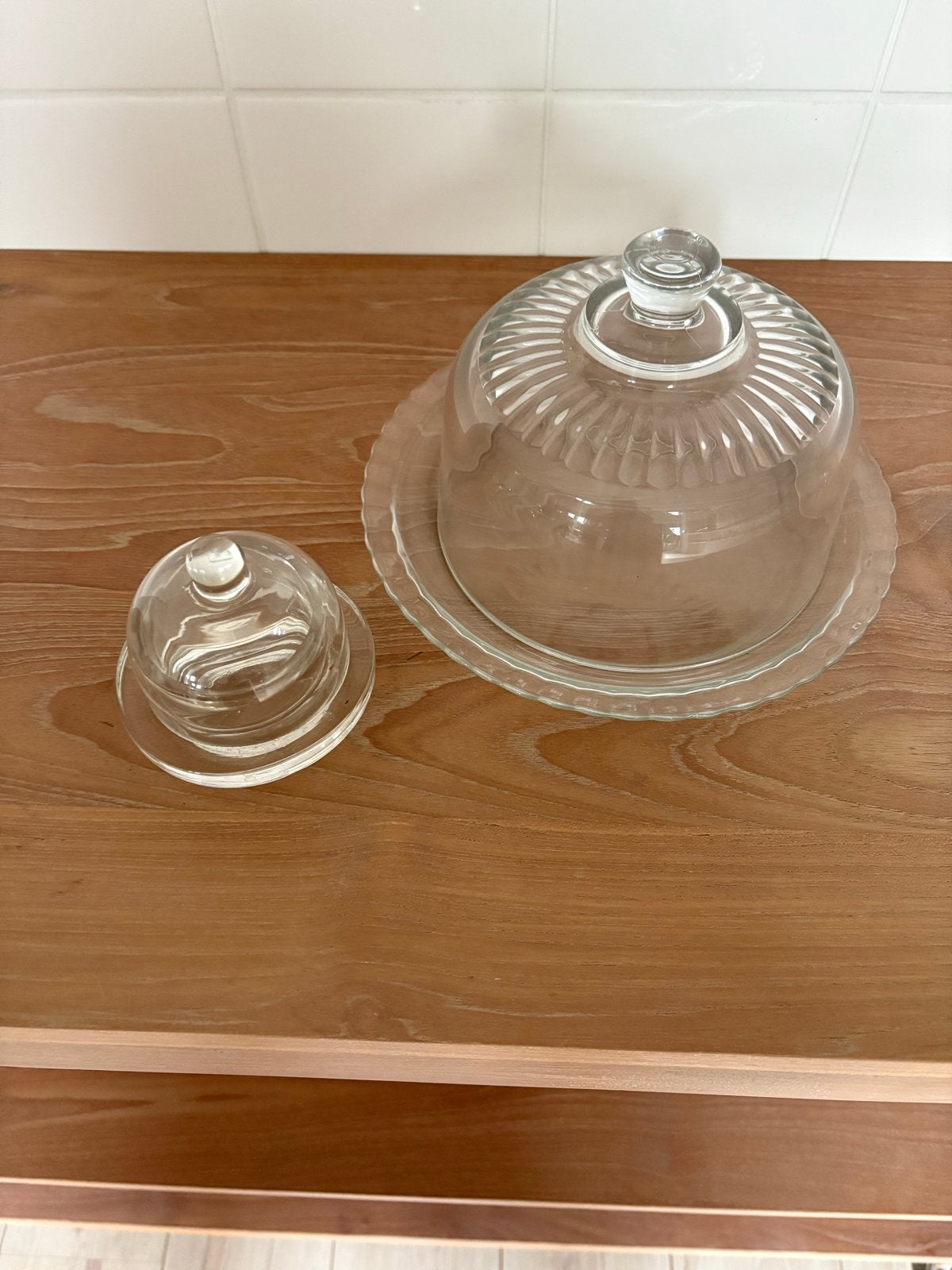 Glazen botervloot en kaasschaal set, Ophalen, Zo goed als nieuw, Overige merken, Glas