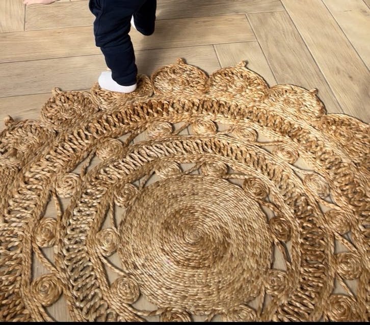 Jutte vloerkleed rond - Natuurlijke stijl, Ophalen, 100 tot 150 cm, Beige, Rond