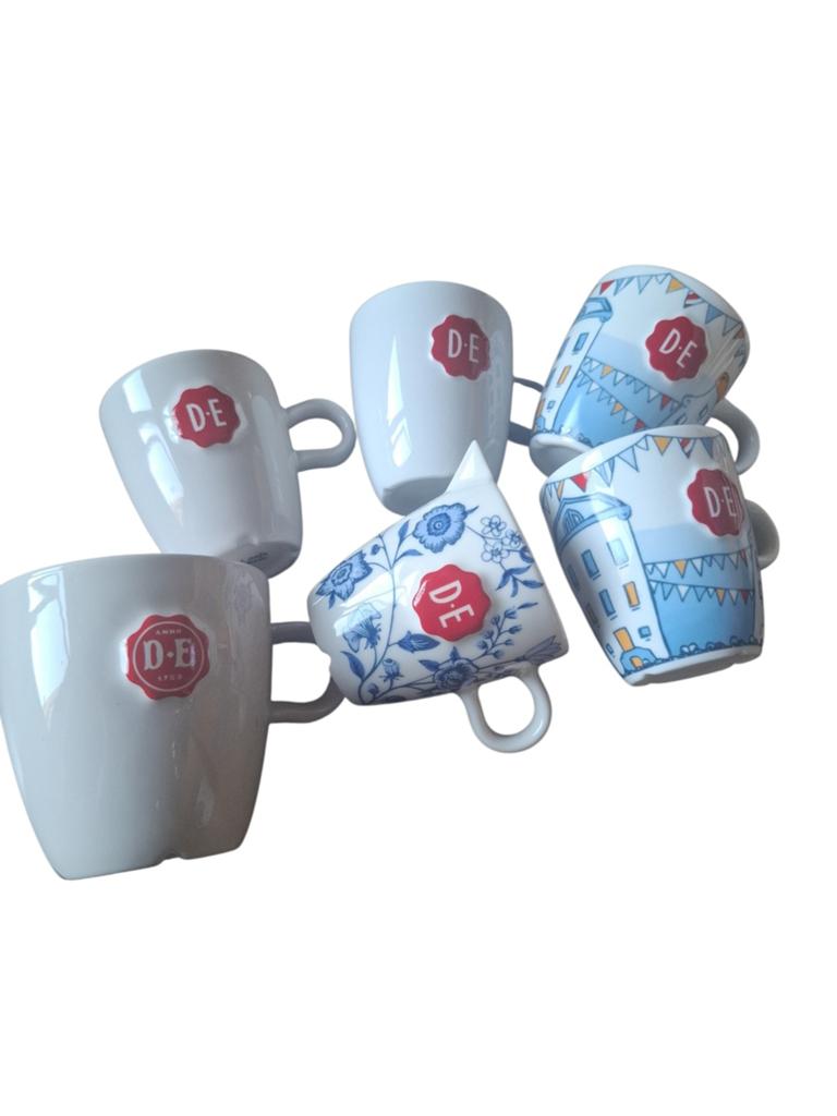Set van 6 Douwe Egberts mokken, Ophalen of Verzenden, Steen/keramiek, Meerkleurig, Overige merken