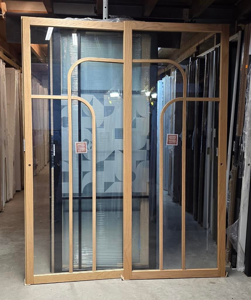 Moderne binnendeur met glas en houten frame, Ophalen of Verzenden