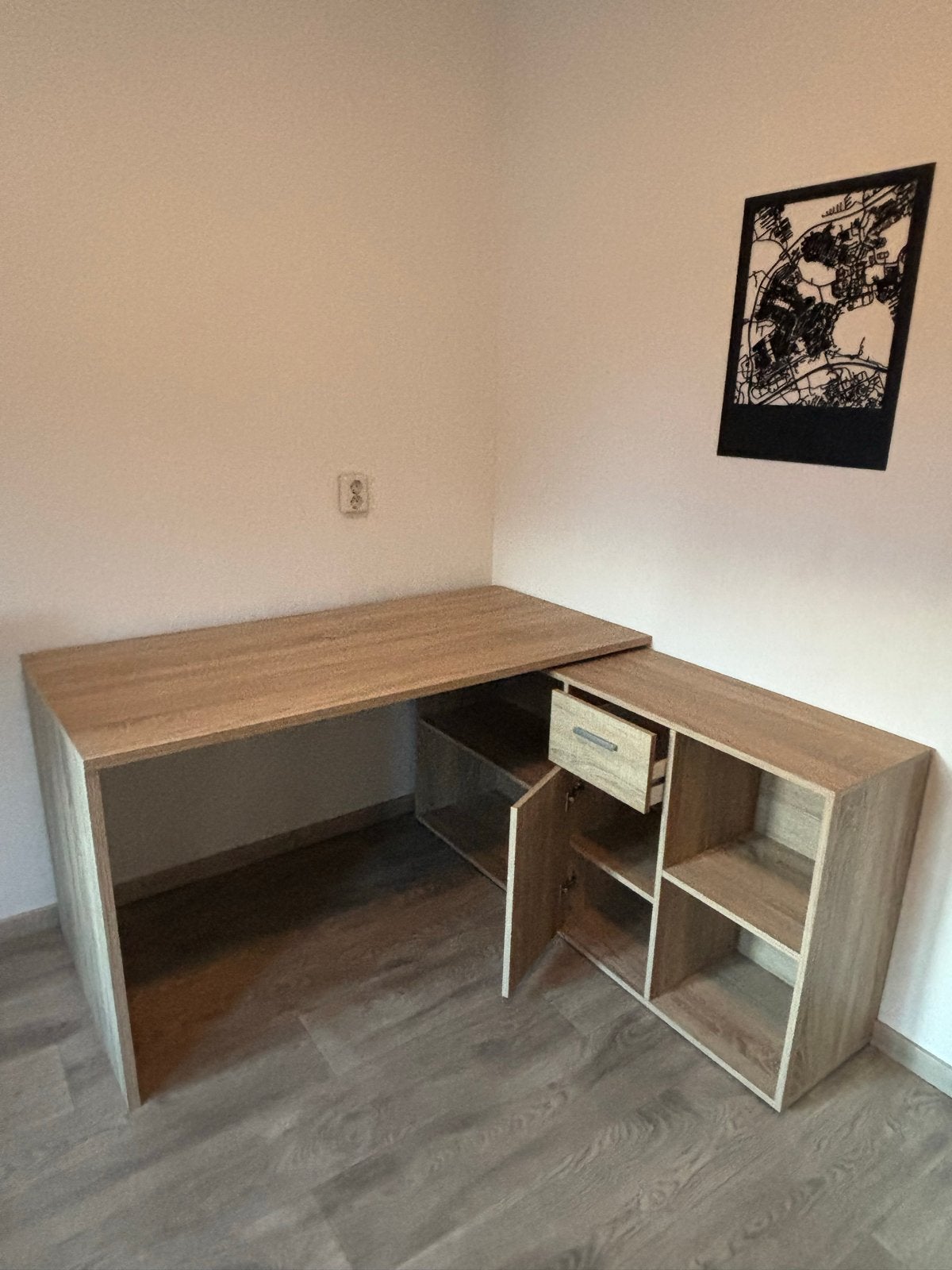 Hoekbureau Lex - eikenkleur- 136x68x75 cm, Huis en Inrichting, Bureaus, Ophalen, Spaanplaat of MDF, Hoekbureau, Zo goed als nieuw
