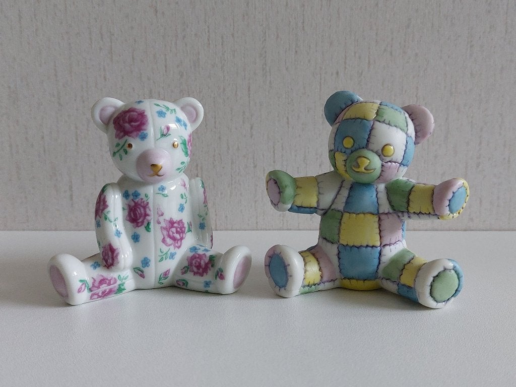 2 Franklin Mint teddybeer beeldjes Rose Chintz + Patchwork, Ophalen of Verzenden, Zo goed als nieuw, Overige typen