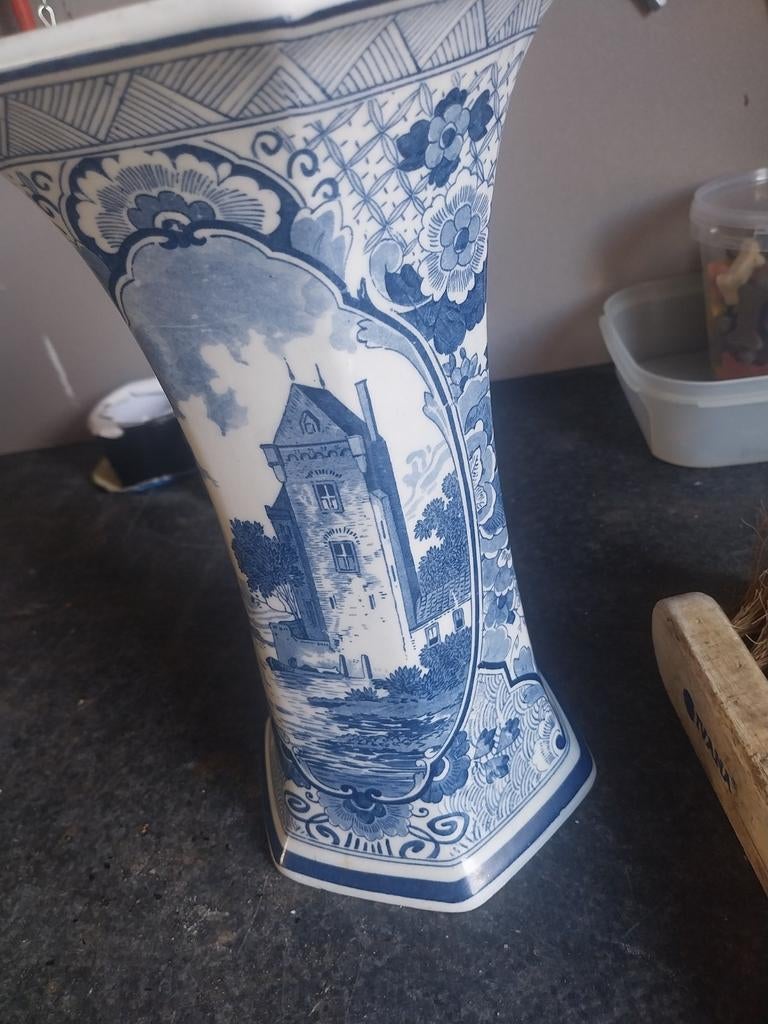 Prachtige Delfts Blauw Vaas met Kasteeldecora8tie, Ophalen of Verzenden