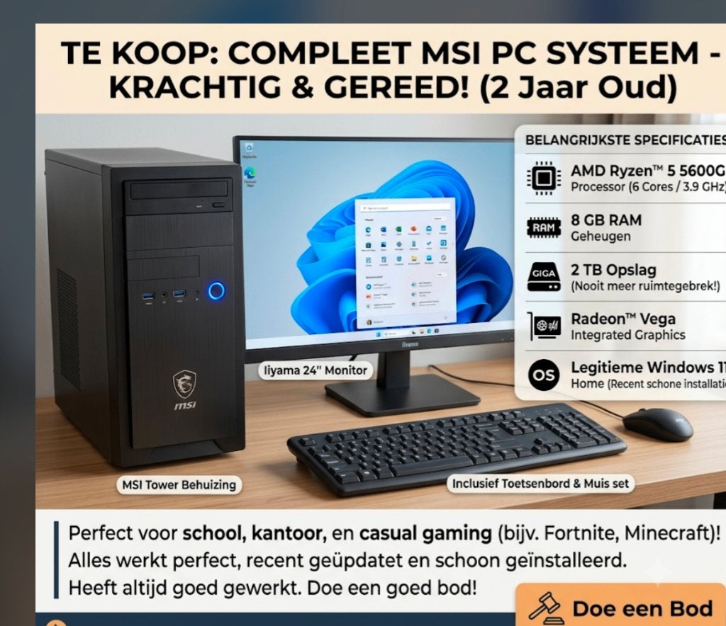 Ideale home PC (slechts 2 jaar oud!!), Met monitor, 8 GB, Zo goed als nieuw, 2 TB