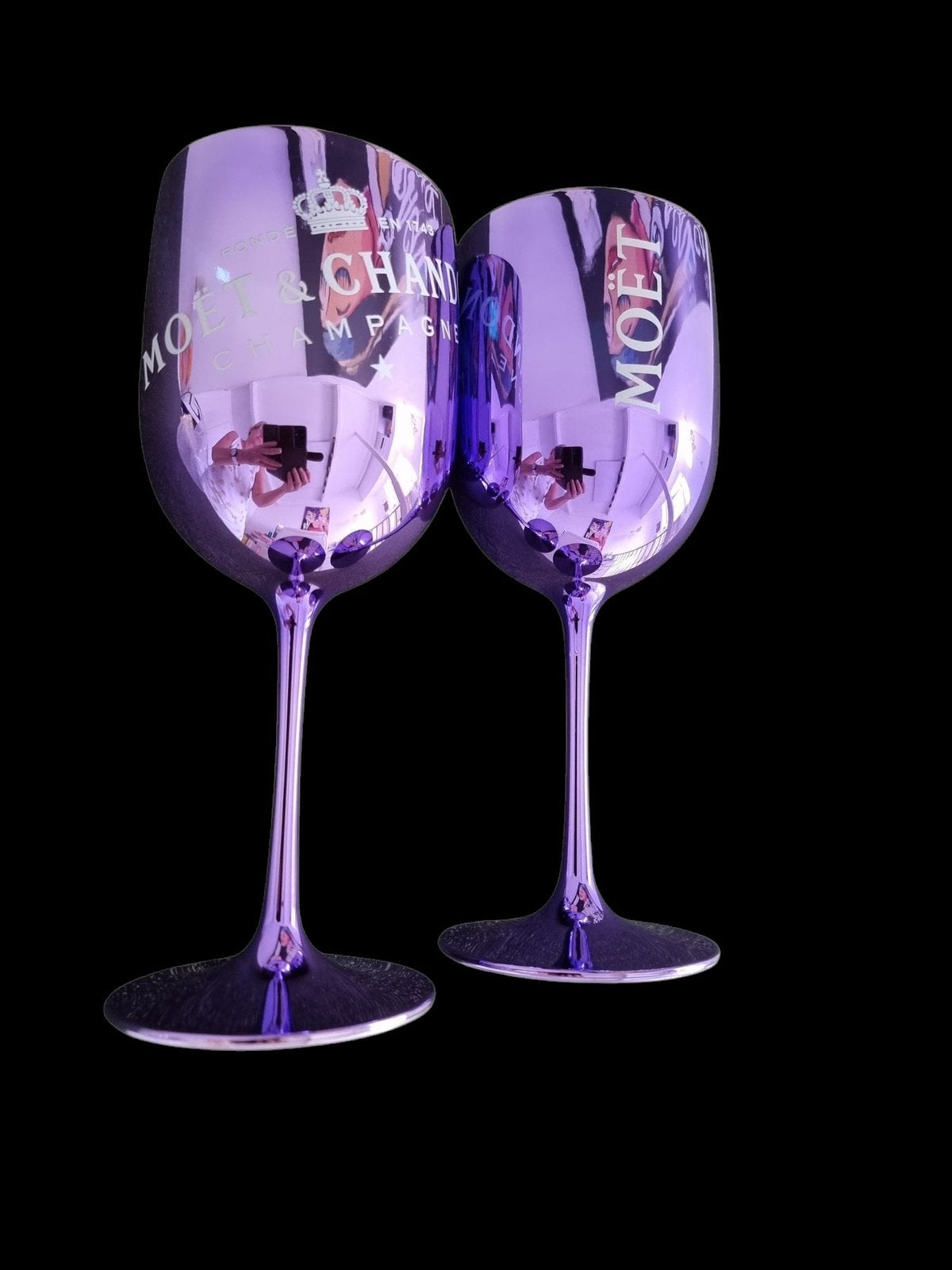 Moet&Chandon BlueMetallic/ Roze Champagne Glazen., Ophalen of Verzenden, Nieuw, Overige typen