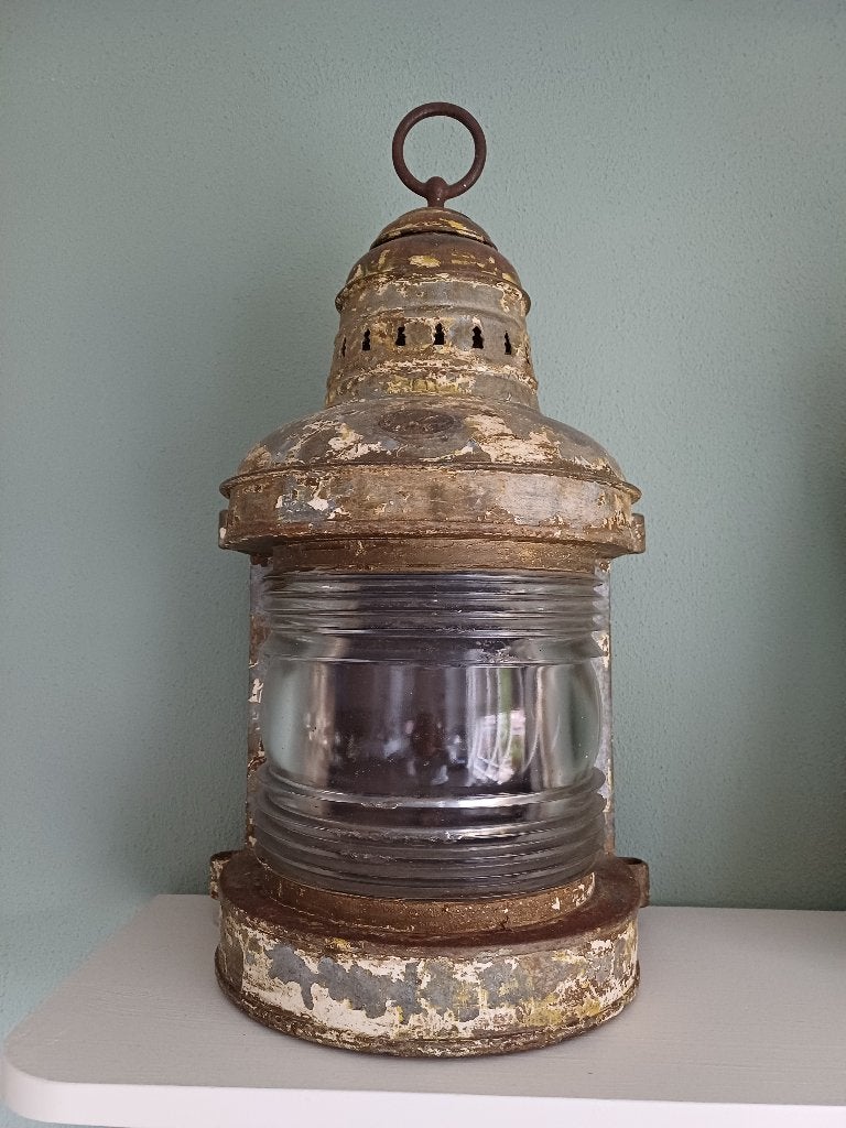Prachtige oude scheepslamp, brocante, Huis en Inrichting, Woonaccessoires | Overige, Ophalen, Groen, Metaal, Gebruikt