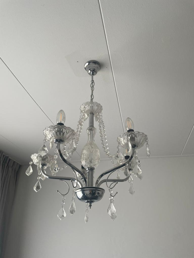 Elegante Kroonluchter met Kristallen Hangers, Ophalen of Verzenden, Zo goed als nieuw, Glas