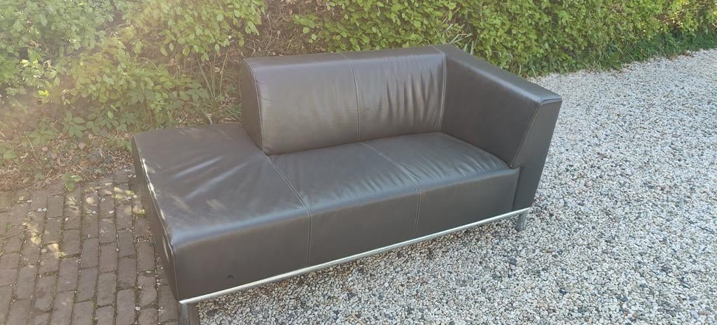 Leren bank Montel - Antraciet/Zwart, Huis en Inrichting, Banken | Sofa's en Chaises Longues, Ophalen, Gebruikt, Driepersoons, Modern