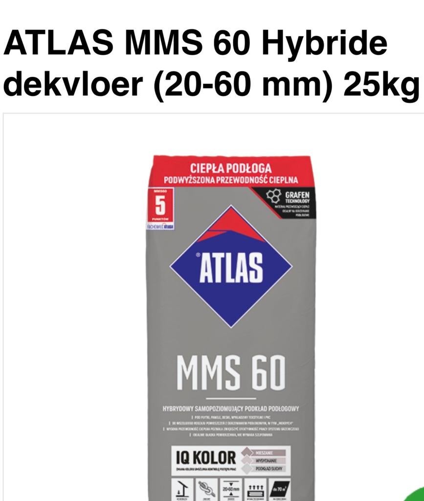 Gratis 1 zak Egaline - ATLAS MMS 60 Hybride dekvloer 25kg, Ophalen, Overige materialen, 30 cm of meer, 50 tot 150 cm