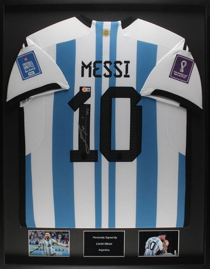 Lionel Messi Argentinië 2022 gesigneerd thuis shirt, Buitenlandse clubs, Soccersignings.nl, Shirt, Nieuw