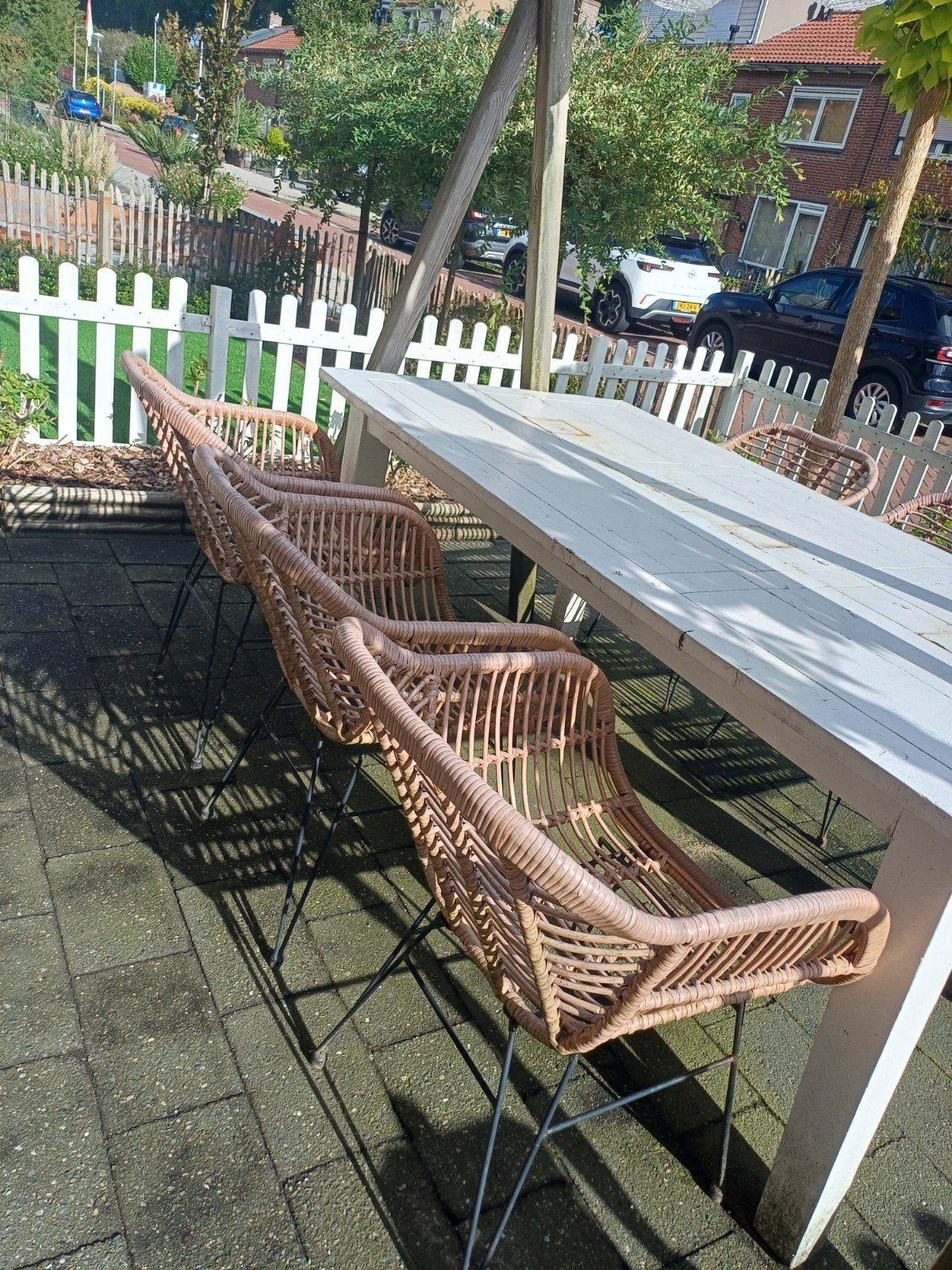 Rotan tuinstoelen met metalen poten - Gebruikt, Tuin en Terras, Ophalen, Gebruikt, Rotan
