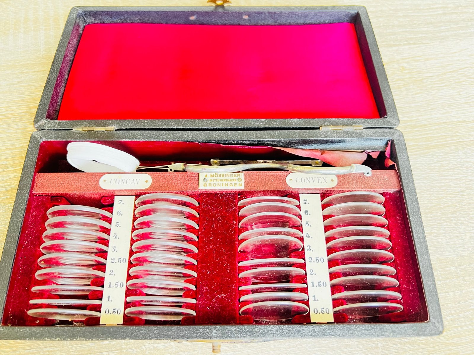 Antieke Opticienset / Proefglazendoos J. Mössinger, Ophalen of Verzenden