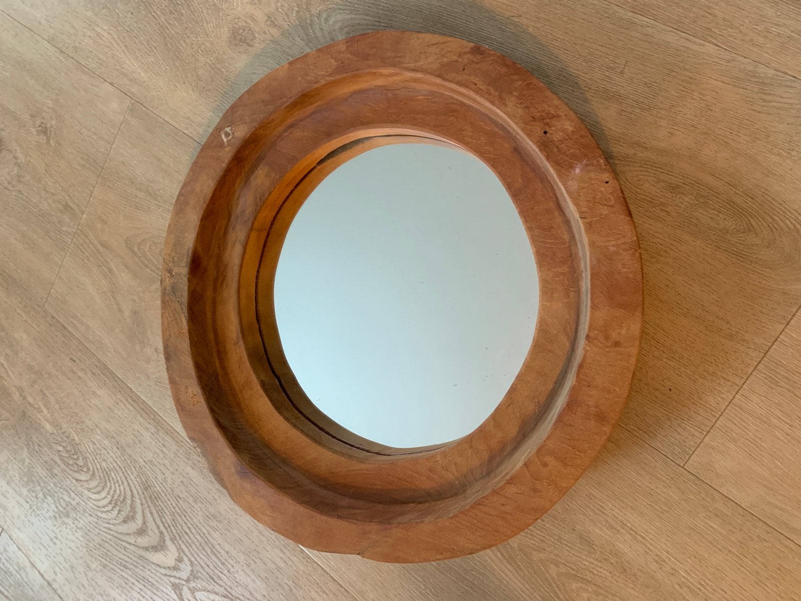 Teak hout spiegel, Ophalen, Zo goed als nieuw, Rond