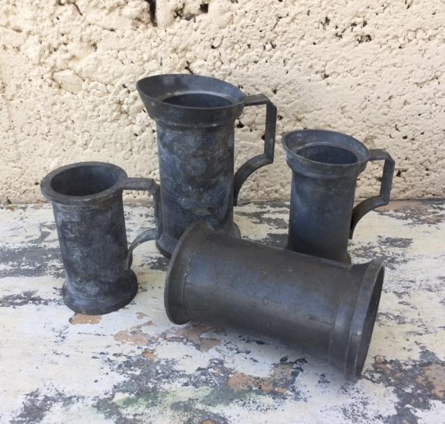 Franse maatkannetjes tin 4 stuks, Ophalen of Verzenden, Gebruikt, Overige materialen